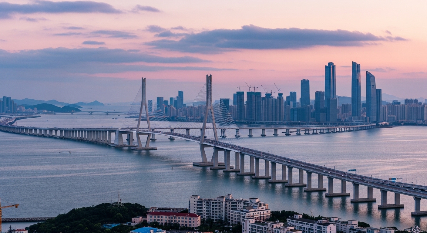 Bridge and infrastructure at sunset